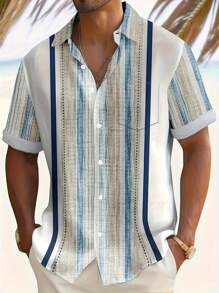 Cross Border Europe And America Printed Short Sleeve Shirt For Men, Plus Size Slim Fit Casual Shirt