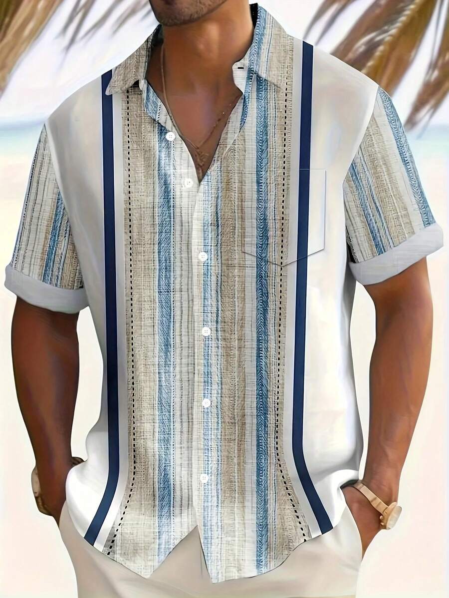 Cross Border Europe And America Printed Short Sleeve Shirt For Men, Plus Size Slim Fit Casual Shirt