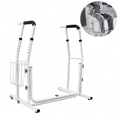 Rama toalety Przenośna pomoc do wstawania - regulowana wysokość Pomoc do wstawania WC Podpórka do toalety z koszem do przechowywania Rama podpórka do toalety Pomoc do WC max 200KG dla seniorów dezaktywowanych kobiet w ciąży