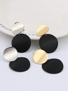 2pcs Fashion Non Piecred Clip On Earrings Gold Black Metal Round Disc Statement Ear Clips For Women Party Gift - Clip - View 2
