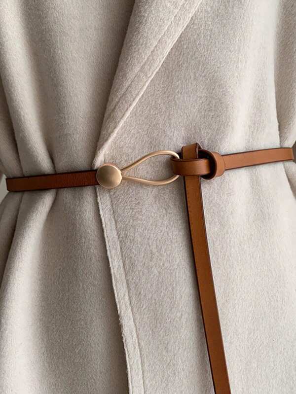 1pc Brown Women's Knotted Skinny Belt, Suitable For Dress, Suit, Sweater, Decorative Waist Belt