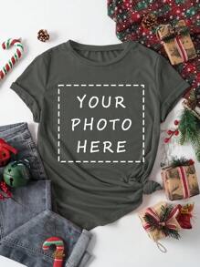 Regalo personalizado de Acción de Gracias/Navidad, Camiseta de mujer personalizada - Agrega tu propio texto/imagen (insignia/logotipo de la empresa/foto familiar/selfie), Guía de la fiesta de Navidad