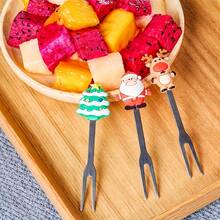 5PCS/SET Cartoon Cute Fruit Forks Christmas Silicone Salad Fork Reusable Fruit Fork Suitable For Bread Sticks, Merry Christmas
