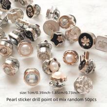 10/20/30/50/100pcs Mixed Random Pearl Rhinestone Lace Black & White Polka Dot Cute Graphic No-Sew Brooch Buckle Anti-Exposure Button Versatile Suit Shirt Cuff Decoration - Gold - View 16
