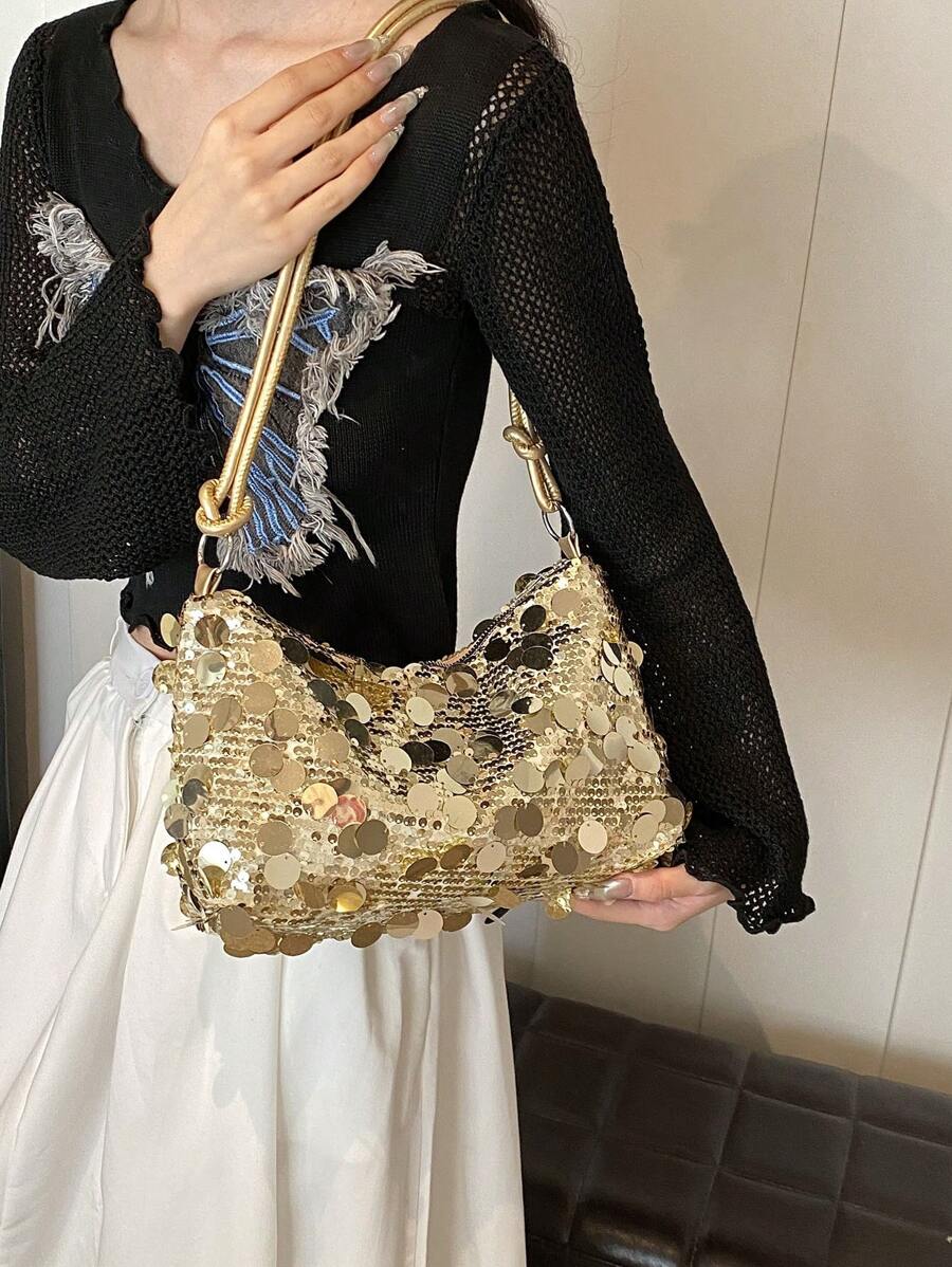 Casual Square Bag, Crossbody Bag, Shiny Chain Strap Pouch, Minimalist Women Shoulder Bag