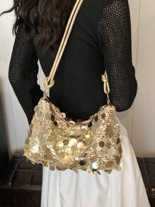 Casual Square Bag, Crossbody Bag, Shiny Chain Strap Pouch, Minimalist Women Shoulder Bag