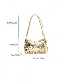 Casual Square Bag, Crossbody Bag, Shiny Chain Strap Pouch, Minimalist Women Shoulder Bag