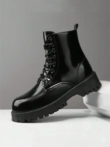 2024 Autumn/Winter New Arrivals, Holiday Edition, Special Offer - Plus Size Women Wide-Fitting Ankle Boots & Short Boots, Black Patent Leather Boots Runs Large, Oversized, Thick Bottom Couples High-Top Leather Riding Boots, Small & Large Sizes, Minimalist Slip-On Shoes, Unisex Casual Outdoor Sneakers, Business Work Shoes, Black Classic Formal Wedding Groom Shoes