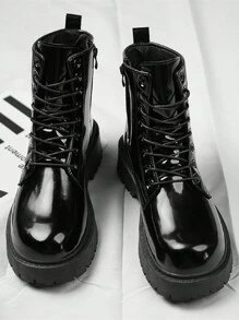 2024 Autumn/Winter New Arrivals, Holiday Edition, Special Offer - Plus Size Women Wide-Fitting Ankle Boots & Short Boots, Black Patent Leather Boots Runs Large, Oversized, Thick Bottom Couples High-Top Leather Riding Boots, Small & Large Sizes, Minimalist Slip-On Shoes, Unisex Casual Outdoor Sneakers, Business Work Shoes, Black Classic Formal Wedding Groom Shoes