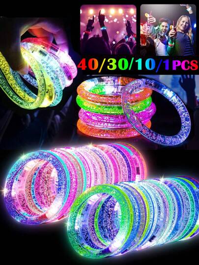 10pcs/30pcs/40pcs LED Multi-Color Party Bracelets, 6 Colors Light Up Glow Bracelets For Wedding, Birthday, Music Festival, New Year's Carnival Light Up Gifts,Christmas