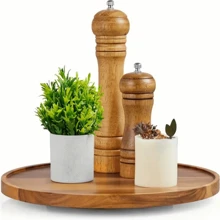 1 khay gỗ hồng sắc, khay tròn, đĩa đa năng dùng cho bữa sáng, món tráng miệng, bánh mì, đồ ăn nhẹ, sushi, bánh ngọt, trà & cà phê, trưng bày trái cây, đồ dùng ăn uống trong bếp, quà tặng trang trí Giáng sinh - Màu vàng - Xem 5
