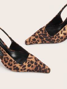 豹纹尖头绑带性感高跟鞋，适合女性、婚礼派对 - 彩色 - 查看 4