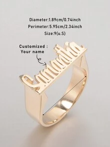 定制独特名字雕刻单指戒指，男女通用父亲节、母亲节、情人节、生日、周年纪念、朋友、毕业典礼、圣诞节礼物 - 金色 - 查看 3