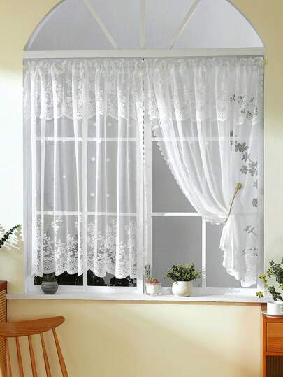 1st vit spetsblommagardinpanel, elegant och romantisk spetsvägggardin/skir gardin för vardagsrummets fönster och dörrdekoration