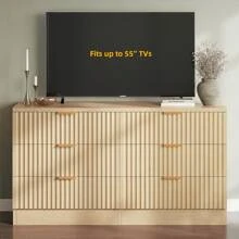 White/Black/Natural/Brown 6 Drawer Dressers, High Gloss White Dressers Drawers With Fluted Panel, Wide Versatile TV Stand Cabinet Table For Kitchen And Office