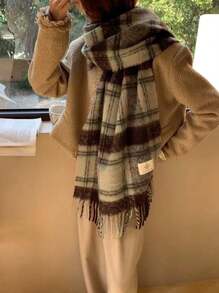 1 件薄荷绿格子围巾，温暖仿羊绒混纺围巾，英式冬季配饰