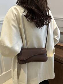 Fashionable Solid Color Asymmetric Flap Adjustable Shoulder Bag, Suitable For Shopping, Wallet Storage, Young Women, College Students, Newlyweds, Office Ladies, Etc. Also Suitable For Office, University, Work, Business, Commuting, Outdoor, Travel And Picnic Occasions. - Coffee Brown - View 6