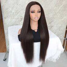 Blonde Lace Front Wigs Pre Plucked Long Straight Hair Replacement Wig Glueless Heat Resistant Fiber 13x4x1 Middle Part Synthetic Frontal Lace Replacement Wigs For Fashion Women Girls Party Daily Wear 32 Inches - Dark Brown - Xem 5