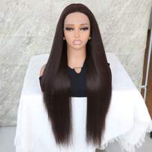 Blonde Lace Front Wigs Pre Plucked Long Straight Hair Replacement Wig Glueless Heat Resistant Fiber 13x4x1 Middle Part Synthetic Frontal Lace Replacement Wigs For Fashion Women Girls Party Daily Wear 32 Inches - Dark Brown - Xem 4