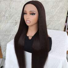 Blonde Lace Front Wigs Pre Plucked Long Straight Hair Replacement Wig Glueless Heat Resistant Fiber 13x4x1 Middle Part Synthetic Frontal Lace Replacement Wigs For Fashion Women Girls Party Daily Wear 32 Inches - Dark Brown - Xem 3