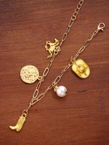 1 件牛仔吊坠项链精致金色牛仔夏季项链牛仔珠宝礼物适合男士、女士和女孩，不锈钢，无珠宝