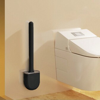 1pc Silicone Toilet Brush, Small Compact Cleaning Brush For Home, Detachable Long Handle, Breathable, Flat Head, Soft Silicone Bristles, Quick Drying, TPR