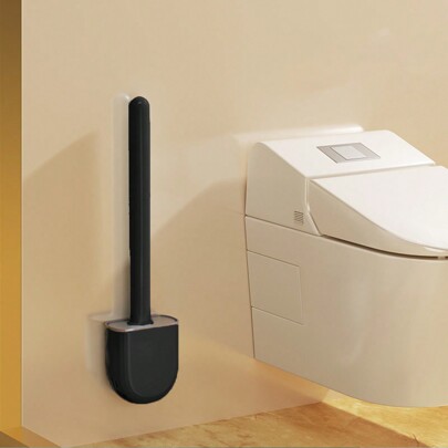 1 pieza Cepillo de baño de silicona, cepillo de limpieza pequeño y compacto para el hogar, mango largo desmontable, transpirable, cabezal plano, cerdas suaves de silicona, secado rápido, TPR