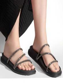 Women's Flatform Glitter Comfort Papete Sandal - 黑色 - 查看 5