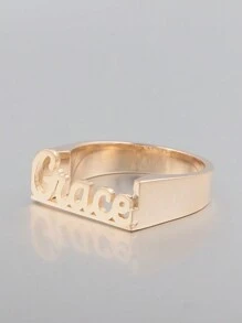 定制独特名字雕刻单指戒指，男女通用父亲节、母亲节、情人节、生日、周年纪念、朋友、毕业典礼、圣诞节礼物 - 金色 - 查看 11