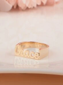 定制独特名字雕刻单指戒指，男女通用父亲节、母亲节、情人节、生日、周年纪念、朋友、毕业典礼、圣诞节礼物 - 金色 - 查看 12