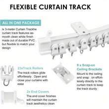Bendable Curtain Track 3 Meters Flexible Ceiling Curtain Track Glider Rail White Ceiling Curved Curtain Rail For Bay Windows RV Room Divider Straight Curtain Rail - White - View 3