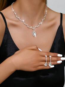 1 Set Hochzeitsschmuck, modisches, glamouröses Halsketten- und Ohrringe-Set für Hochzeiten, Partys