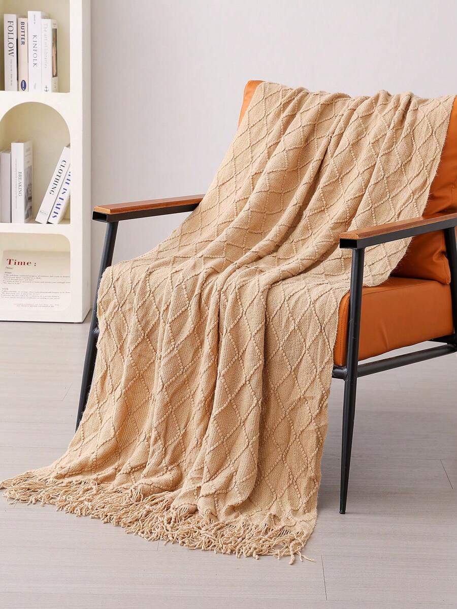 1pc Knitted Blanket Sofa Cover Bedspread Office Nap Throw Lightweight Summer Shawl For Nap Time - Khaki - View 1