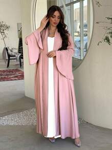 1 chiếc Abaya hở tay bằng vải satin mờ, trang phục thường ngày thanh lịch dành cho phụ nữ - Nhiều màu - Xem 3