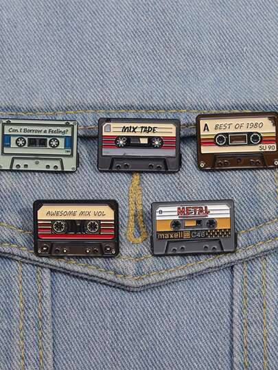 1/5pcs Vintage Music Tape Brooch Pins Cartoon Tape Song Brooch Metal Badges Backpack Clothing Old-School Badge Accessories Gift For Friends Pin For Clothes Bag Charm Kpop Teacher Supplies Bag Charms Cute Office Accessories Shirts Jacket Jewelry Christmas Halloween Autumn-Winter Accessories,Suitable For Teens, Youth,Men,Casual, Outdoor, Athletic, Vacation, Graduation Gifts, Birthday, Daily Wear Clothes Pin Funny Teacher Gifts Costume Accessories