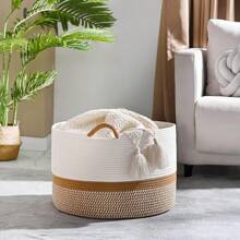 1pc - Large Blanket Basket (20 "X13"), Woven Basket For Storing Baby Laundry Baskets,  Rope Blanket Basket For Living Room, Laundry Room, Nursery, Pillow, Toy Box - 棕色 - 查看 2