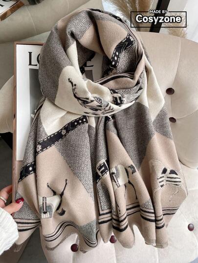 Boho 1pc Women Autumn & Winter Double Side Women Scarf, Faux Cashmere Shawl Scarf, Thick & Warm For Outdoor And Air-Conditioned Room Accessories Women