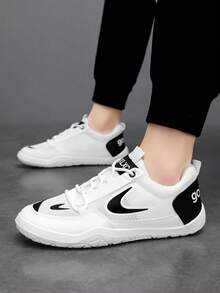 新款透气网眼男士鞋，韩版时尚百搭运动休闲鞋，软底防滑跑步运动鞋，秋季 - 黑與白 - 查看 3