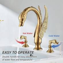 Gold Swan Bathroom Sink Faucet 3 Holes 2 Handle Widespread Vanity Mixer Faucet - 金色 - 查看 3