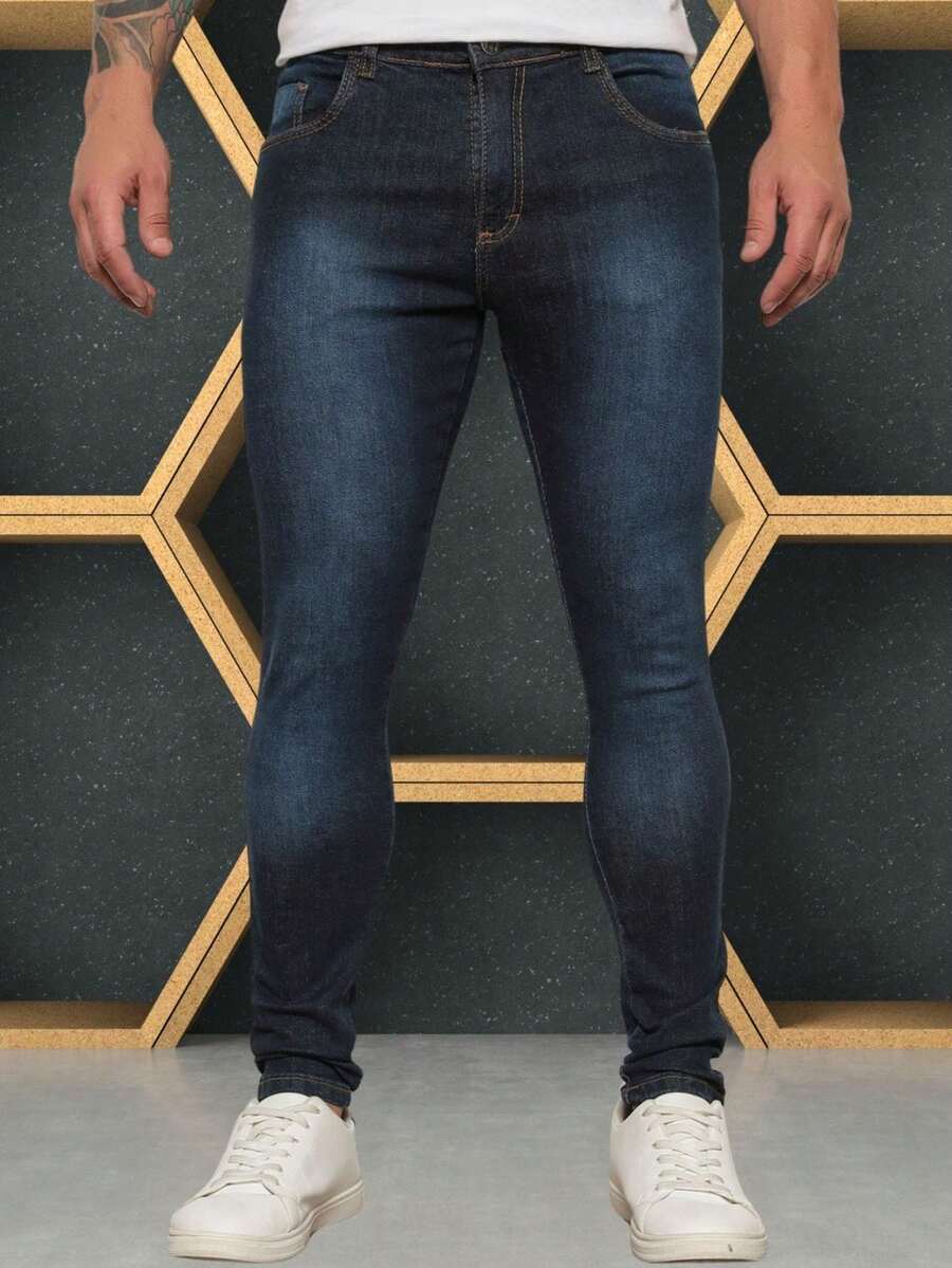 Men's Skinny Jeans Various Colors I - 寶藍色 - 查看 1