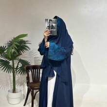 1pc Elegant Abaya For Muslim Women, Dubai Maxi Cardigan With Colorful Print Patchwork Sleeves, Suitable For Daily Wear, Festivals, Parties