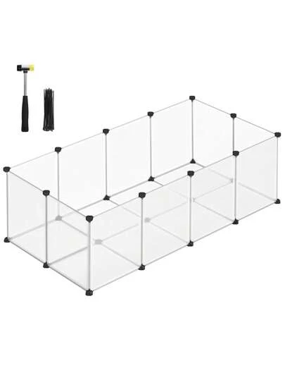 SONGMICS Valla para Mascotas, Parque para Cobayas con Suelo, Recinto Interior de Plástico Transparente, 143 x 73 x 46 cm, Blanco