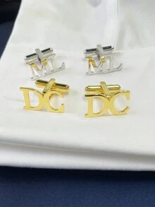 Khuy măng sét One Piece cổ điển tối giản phong cách đơn sắc sang trọng cao cấp có thể tùy chỉnh bằng chữ cái tiếng Anh, thiết kế thời trang sang trọng nhẹ nhàng, bộ đồ nam chất lượng cao mặc phụ kiện phù hợp, tặng anh ấy món quà cao cấp hoàn hảo - Vàng - Xem 3