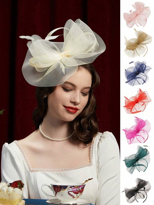 قبعة صغيرة للنساء 1 قطعة، قبعة شاي، قبعة صغيرة، قبعة صغيرة علوية، قبعة ديربي، اكسسوارات شعر، أشياء مدرسية، أنيقة، قطعة رأس، اكسسوارات رقص، هدايا، مع ريشة وزهرة وحجاب لحفلات الزفاف والحفلات