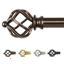 1pc Long Curtain Rods For Windows, Splicing Adjustable Curtain Rod, Single Drapery Rod With Twisted Cage Finial, Bronze/Silver/Black/Gold - Bronze - View 1