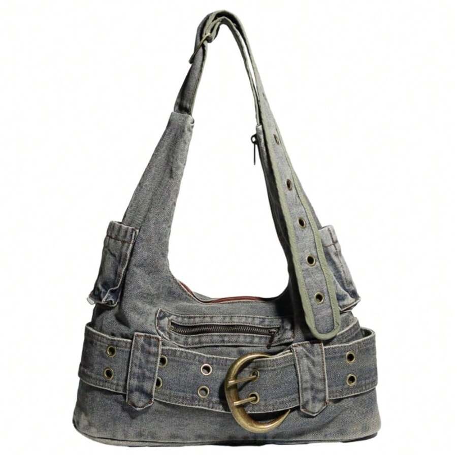 Purse Tote Bag For Women, Designer Crossbody Bags For Women Large Vegan Leather Handbags With Belt Design - 藍色 - 查看 1