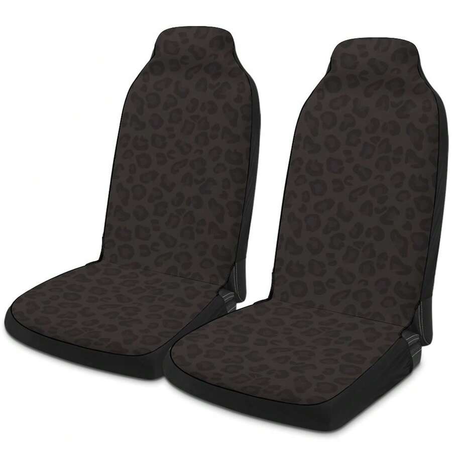 2pcs Animal Print Car Seat Covers Universal Fit For Most Cars, Black And Gray