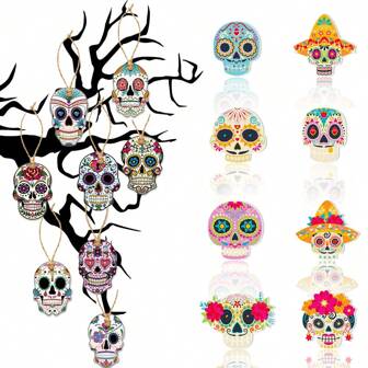8PCS Day Of The Dead Decor Ghost Skull Paper Hanging Ornaments - Mexican Day Of The Dead Tree Skull Skeleton Hanging Pendents For Day Of The Dead Party Decorations Supplies,Christmas