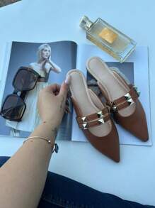 Caramel Pointed Toe Mule Sandal With Embellishment Comfortable Casual - 駝色 - 查看 2