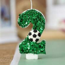 1pc Sparkling Sequin Football Shaped Birthday Candle With Holder, Sports Theme Party Decorations
